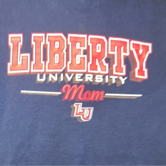 Jansport Women navy “mom” liberty university Flames tshirt tee large L - Picture 2 of 3